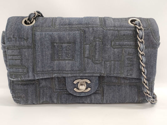 CHANEL Coco Perfume Denim Single Flap Double Chain Bag in Blue with Gunmetal Hardware, 22146518, No. 22 Shoulder Bag