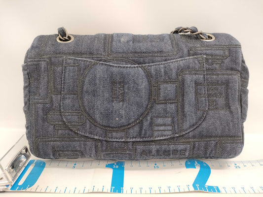 CHANEL Coco Perfume Denim Single Flap Double Chain Bag in Blue with Gunmetal Hardware, 22146518, No. 22 Shoulder Bag