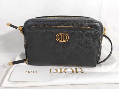 Dior Christian Dior Caro Double Pouch Leather Shoulder Bag Black