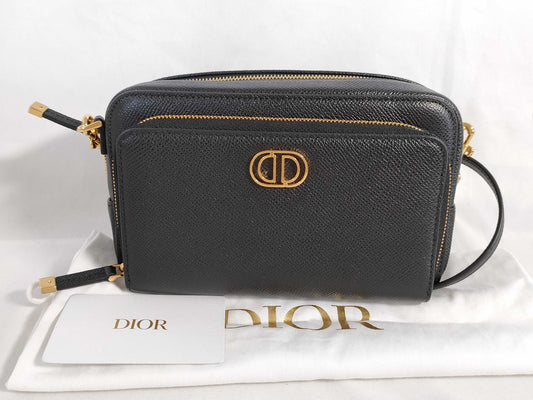 Dior Christian Dior Caro Double Pouch Leather Shoulder Bag Black