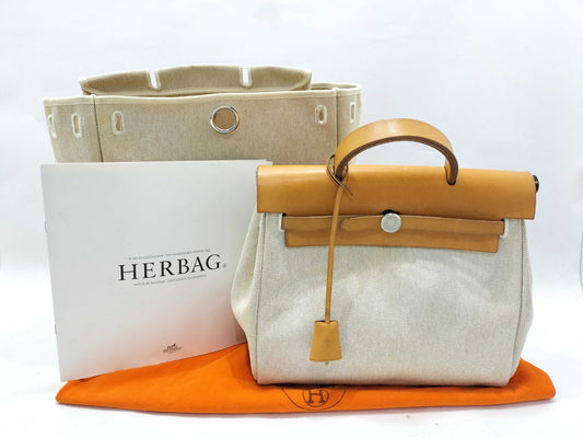 HERMES Airbag PM Backpack, Toile GM Leather, Brown with Silver Hardware, 2003