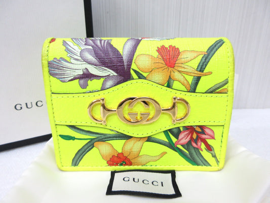GUCCI GUCCI 0959 536353 Flora Leather Flower Print Bifold Wallet