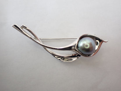 TASAKI Black Pearl Brooch, Approx. 9.2mm Diameter, Sterling Silver, 6.7g 