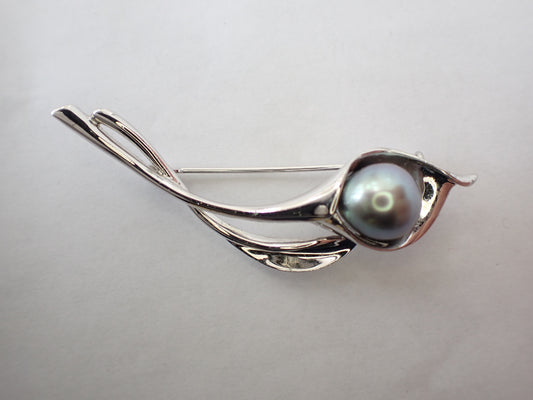 TASAKI Black Pearl Brooch, Approx. 9.2mm Diameter, Sterling Silver, 6.7g 