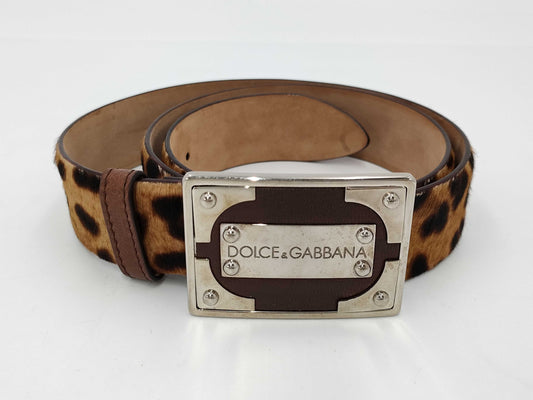 DOLCE&GABBANA Dolce&Gabbana Harako Leather Leopard Print Belt 90cm
