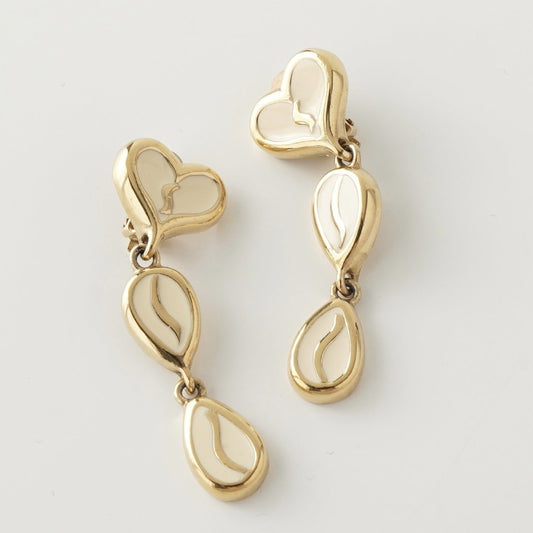 GIVENCHY Givenchy 3-Row Heart and Teardrop Motif Earrings in GP Gold and White