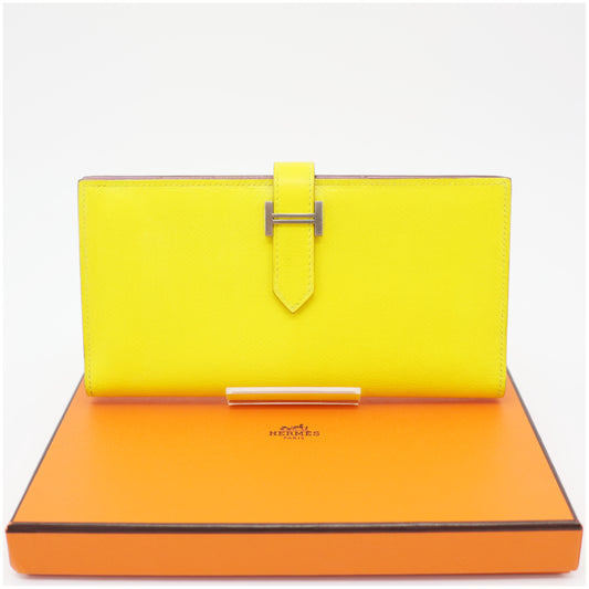 HERMES HERMES Bearn Souffle Verso Lime/Mauve Sylvestre Epsom Leather D Stamp Wallet
