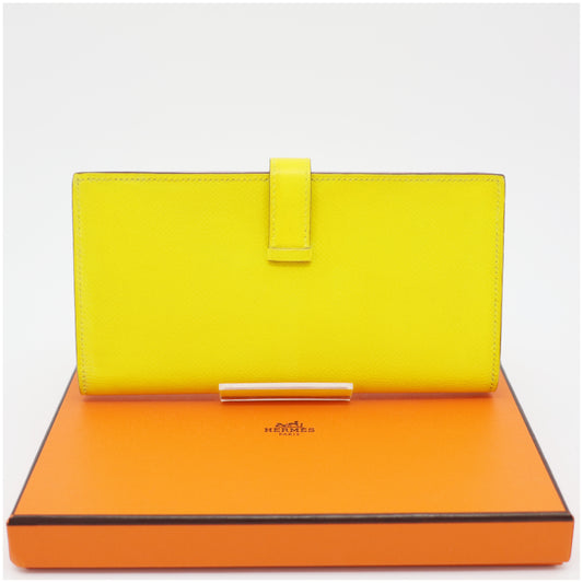 HERMES HERMES Bearn Souffle Verso Lime/Mauve Sylvestre Epsom Leather D Stamp Wallet