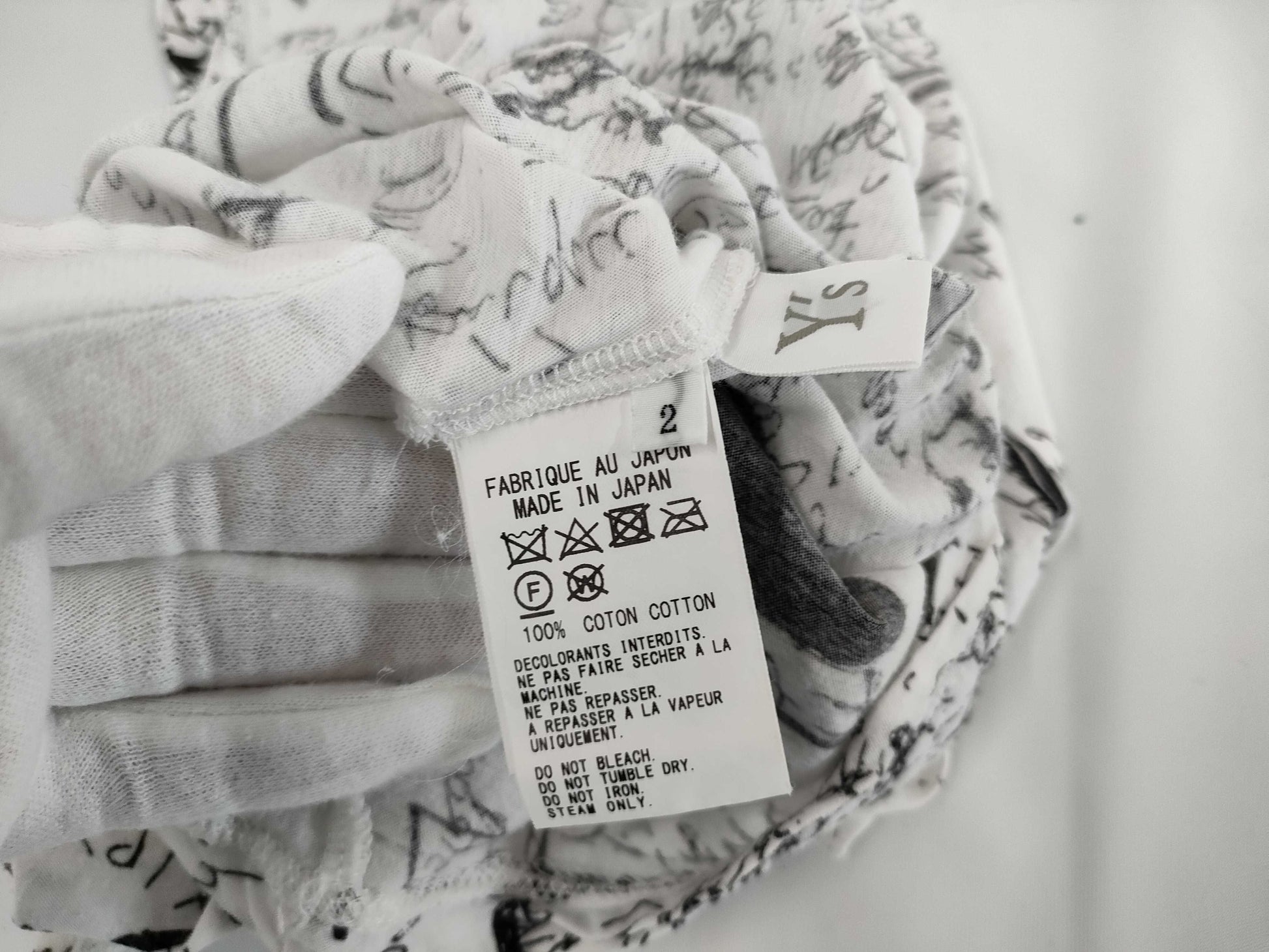 Ys Yohji Yamamoto All-Over Print T-Shirt, Short Sleeve, White, Size 2