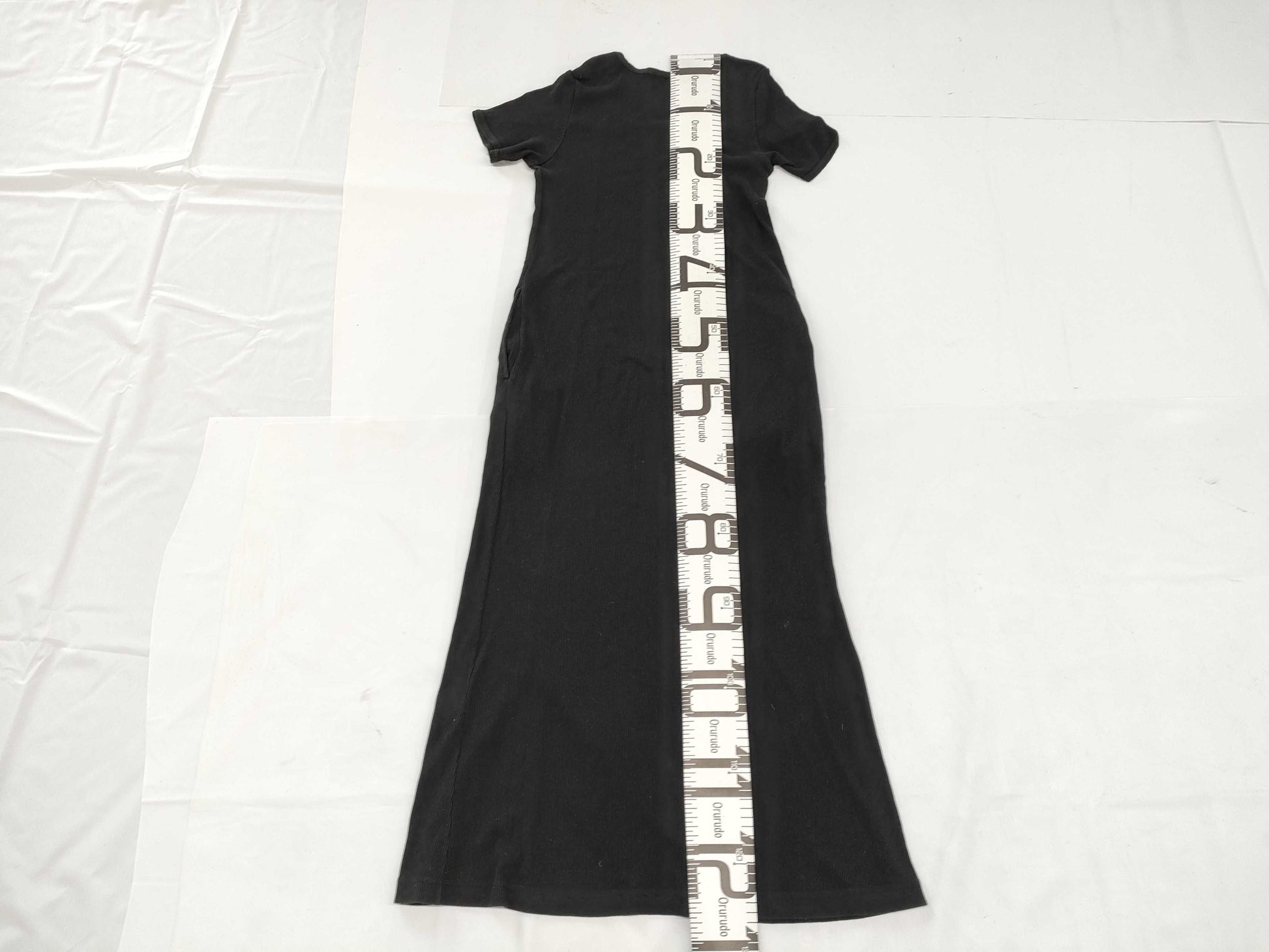 Ys for living Ys Yohji Yamamoto ribbed knit short-sleeved long dress in black