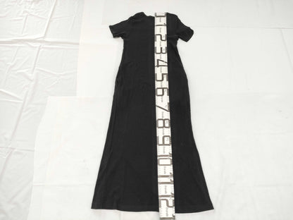 Ys for living Ys Yohji Yamamoto ribbed knit short-sleeved long dress in black