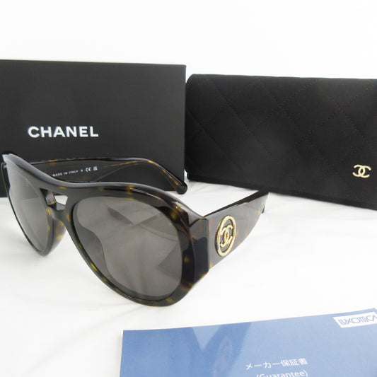  CHANEL Unused CC Logo Pilot Sunglasses 5508-A c.714/3 Tortoiseshell Pattern Brown with Gold Hardware Sunglasses/Eyewear