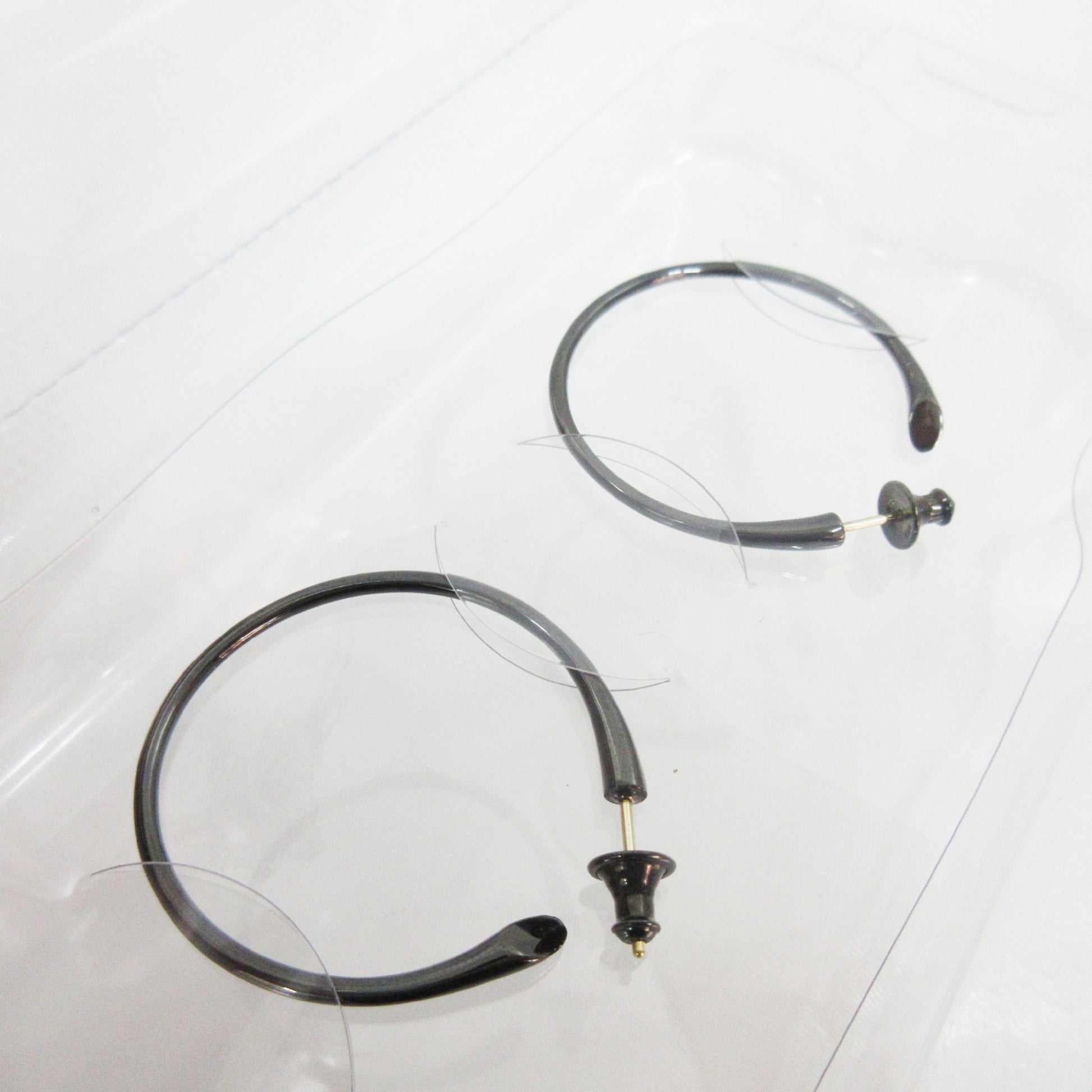 Unused CAREERING PLACEBO 1101 Black Hoop Ring Earrings, K18 SV925, Original Price: 47,300 yen