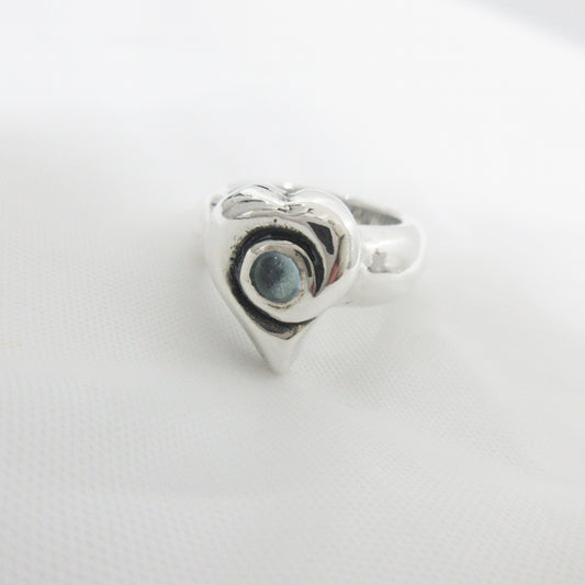 Unused Bill Wall Leather Haruhiko Kato R305 Ring with Blue Topaz, Silver 925, Size 8