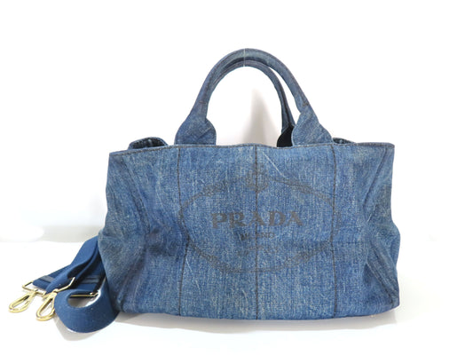 PRADA Canapa Bag Denim Handbag with Shoulder Strap