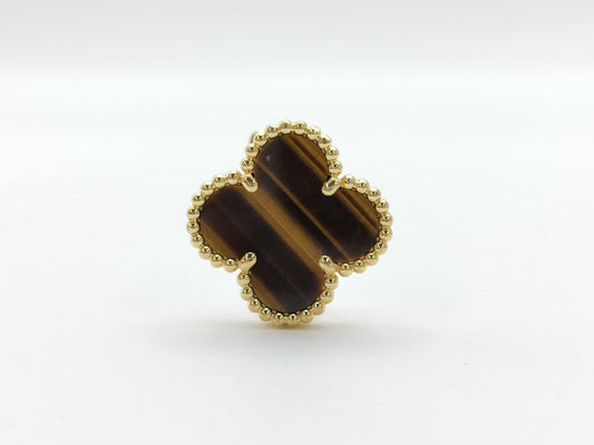 Van Cleef & Arpels Vintage Alhambra Tiger Eye Earrings, Single, Yellow Gold, Au750, 3.8g 
