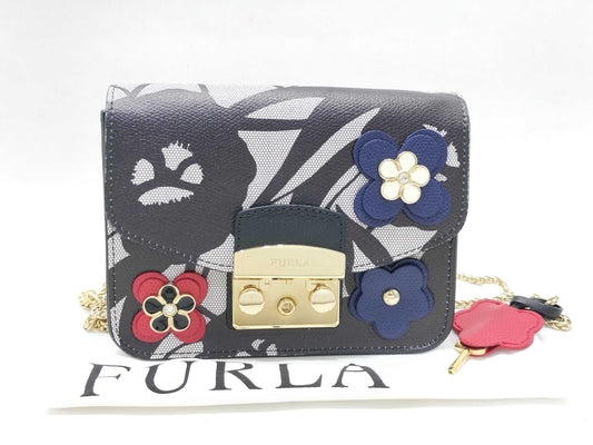 FURLA FURLA Chain Shoulder Bag Metropolis Black Flower Pouch