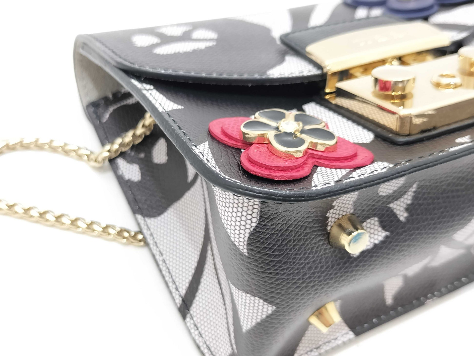 FURLA FURLA Chain Shoulder Bag Metropolis Black Flower Pouch