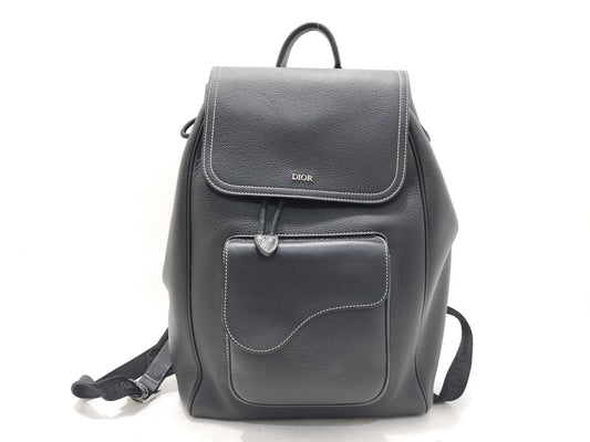 Dior Saddle Backpack, Black Leather