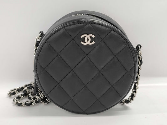 CHANEL CHANEL Round Chain Clutch Matelasse Black Shoulder Bag