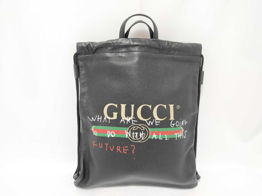 GUCCI GUCCI Drawstring Tote Bag 2-Way Black 494053 Leather Backpack/Daypack Tote Bag