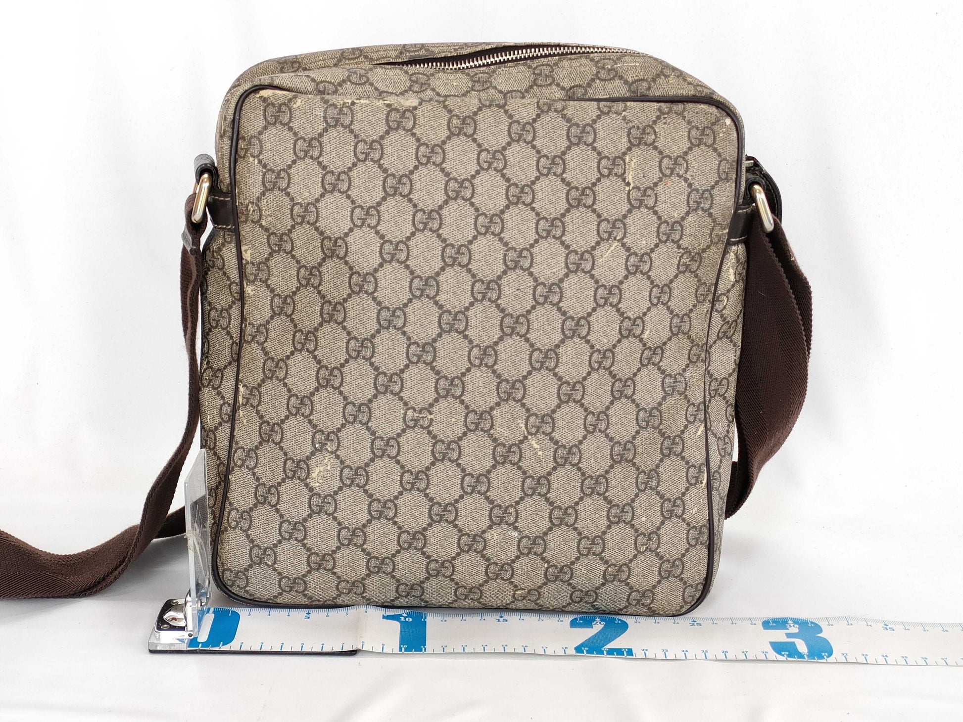 GUCCI GG Supreme Messenger Bag 201448 Ivory x Brown Shoulder Bag