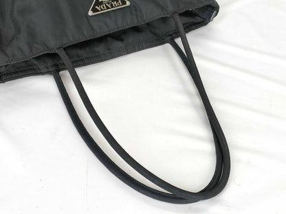 PRADA Nylon and Leather Tote Bag with Black Triangle Logo and White Tag 31