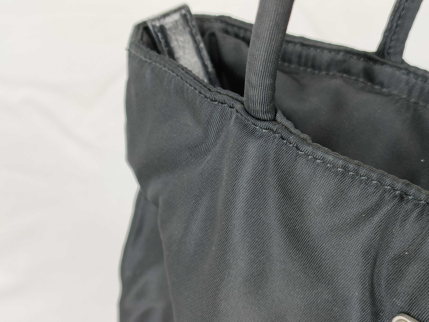 PRADA Nylon and Leather Tote Bag with Black Triangle Logo and White Tag 31
