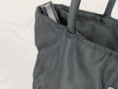 PRADA Nylon and Leather Tote Bag with Black Triangle Logo and White Tag 31
