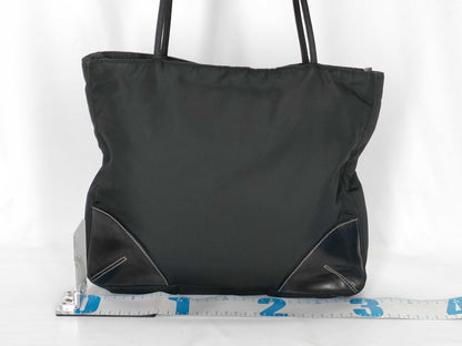 PRADA Nylon and Leather Tote Bag with Black Triangle Logo and White Tag 31
