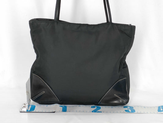 PRADA Nylon and Leather Tote Bag with Black Triangle Logo and White Tag 31