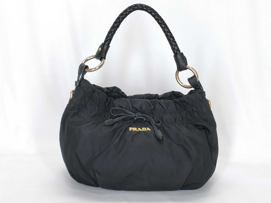 PRADA Nylon One-Shoulder Nylon and Leather Black Shoulder Bag