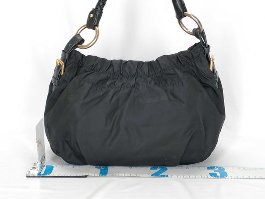 PRADA Nylon One-Shoulder Nylon and Leather Black Shoulder Bag