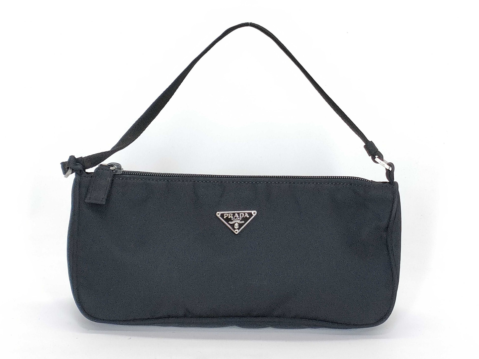 PRADA Nylon Black Triangle Logo Plate Accessory Pouch