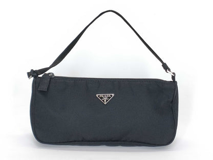 PRADA Nylon Black Triangle Logo Plate Accessory Pouch