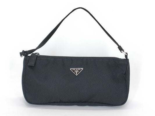 PRADA Nylon Black Triangle Logo Plate Accessory Pouch
