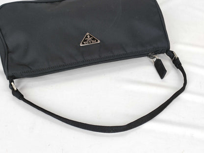 PRADA Nylon Black Triangle Logo Plate Accessory Pouch
