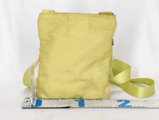 PRADA Nylon Shoulder Bag with No Gusset, Yellow, Triangle Logo Plate, White Tag Included