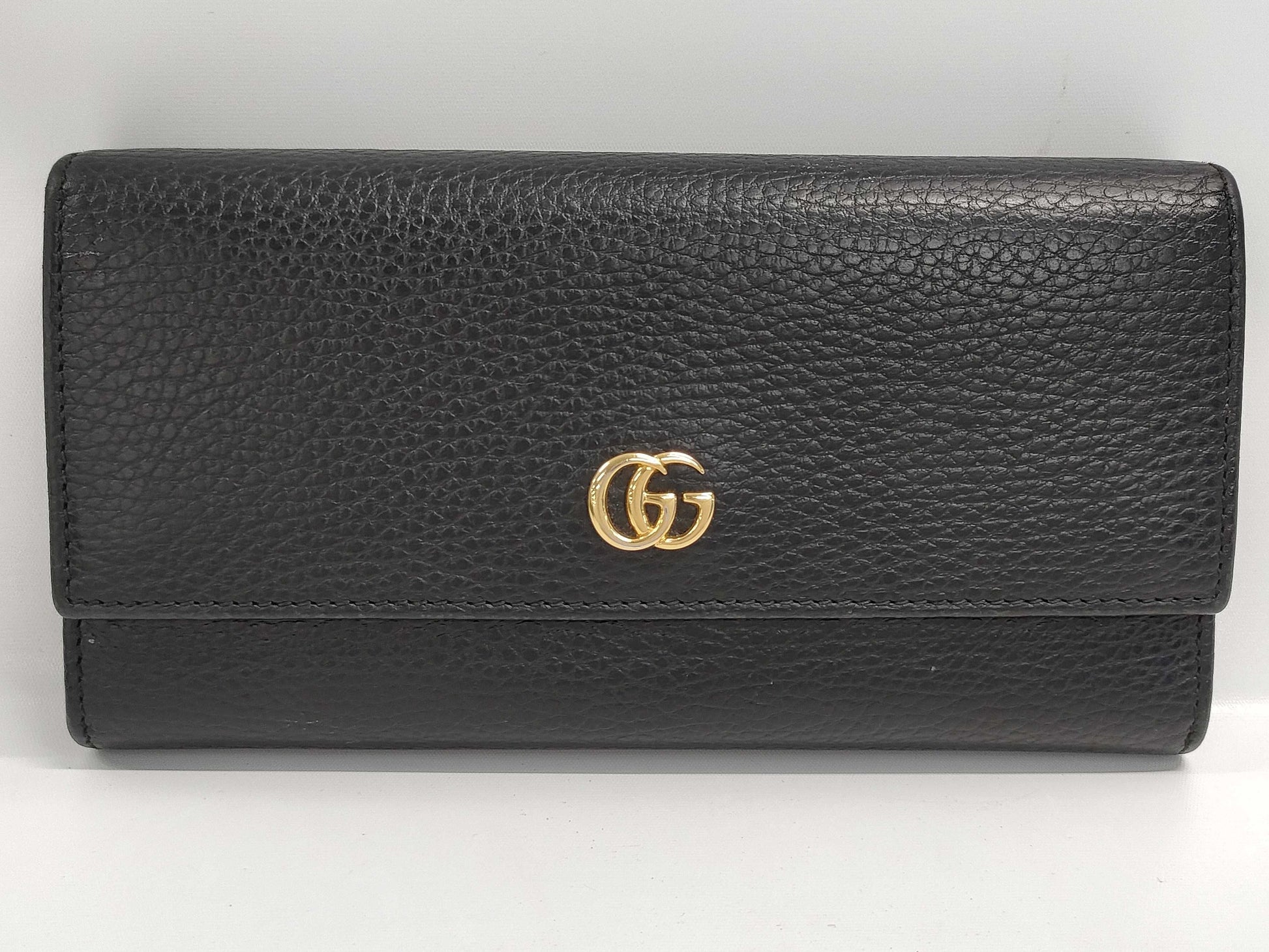 GUCCI Marmont Leather Long Wallet, Black, with Box