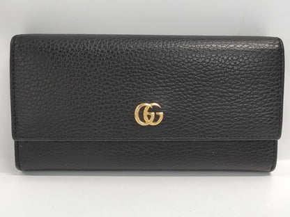 GUCCI Marmont Leather Long Wallet, Black, with Box