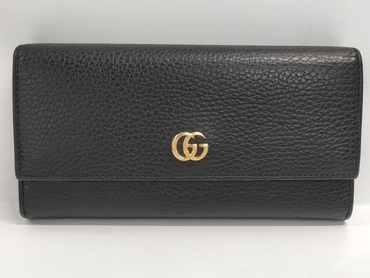 GUCCI Marmont Leather Long Wallet, Black, with Box