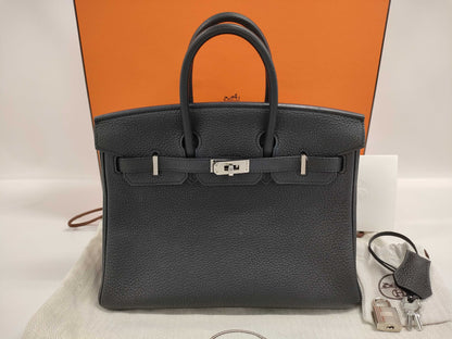 HERMES HERMES Birkin 25 Black Handbag with Silver Hardware and Z Stamp