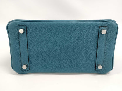 HERMES Birkin 25 Togo Blue Handbag with Silver Hardware and X Stamp