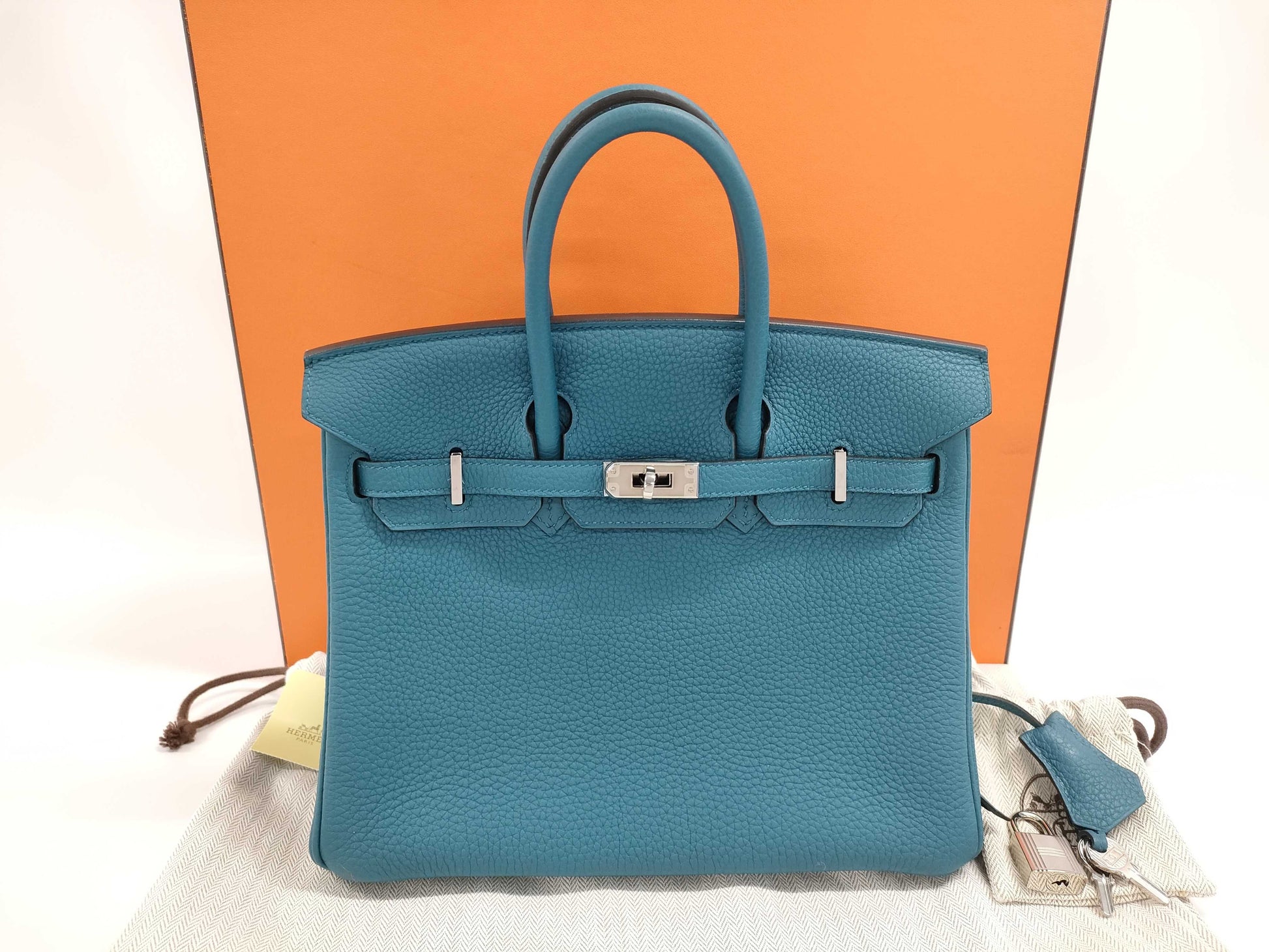 HERMES Birkin 25 Togo Blue Handbag with Silver Hardware and X Stamp