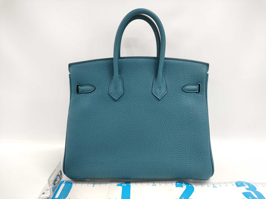 HERMES Birkin 25 Togo Blue Handbag with Silver Hardware and X Stamp