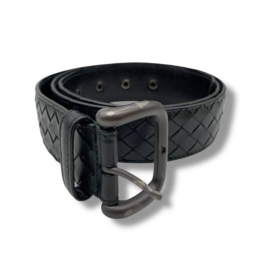BOTTEGA VENETA Intrecciato Belt, Black Leather