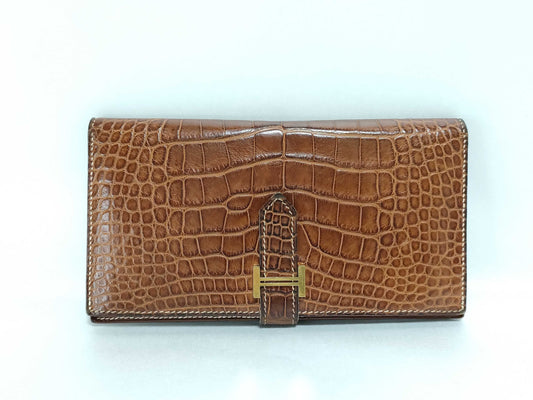 HERMES Bearn HERMES Hermes Bearn □F Alligator Long Wallet