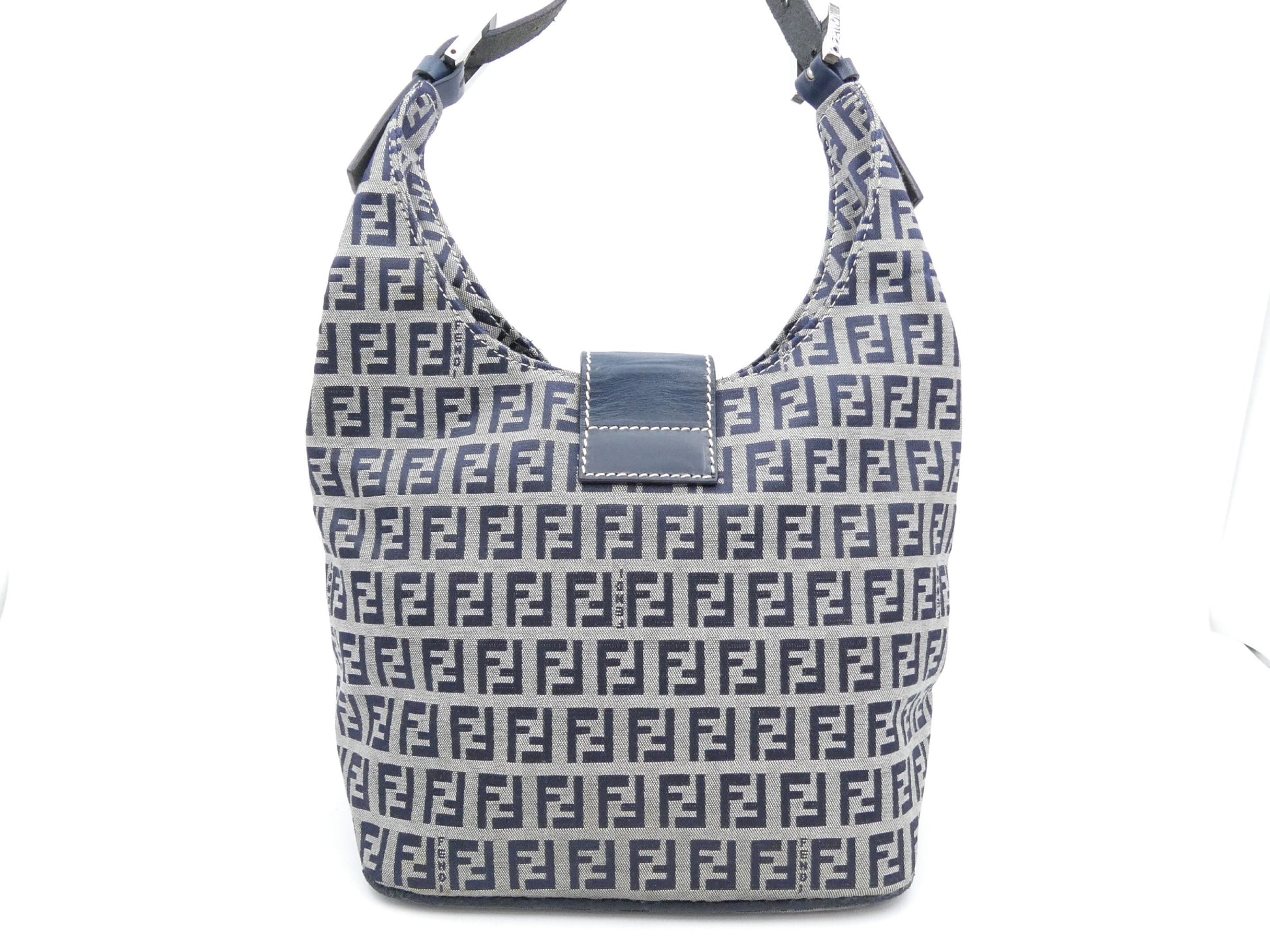 FENDI Zucchino Mamma Canvas and Leather Shoulder Bag