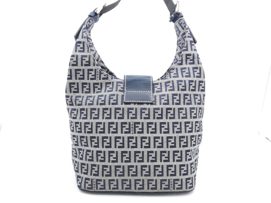 FENDI Zucchino Mamma Canvas and Leather Shoulder Bag