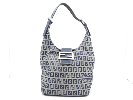 FENDI Zucchino Mamma Canvas and Leather Shoulder Bag